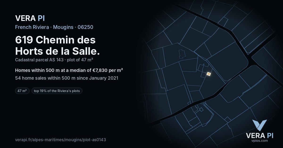 619 Chemin des Horts de la Salle, Mougins at night – the plot lit, the parcels around coloured by the prices near them