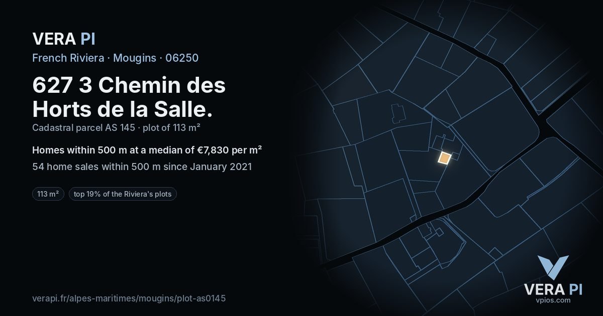 627 3 Chemin des Horts de la Salle, Mougins at night – the plot lit, the parcels around coloured by the prices near them
