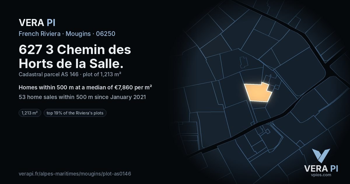 627 3 Chemin des Horts de la Salle, Mougins at night – the plot lit, the parcels around coloured by the prices near them