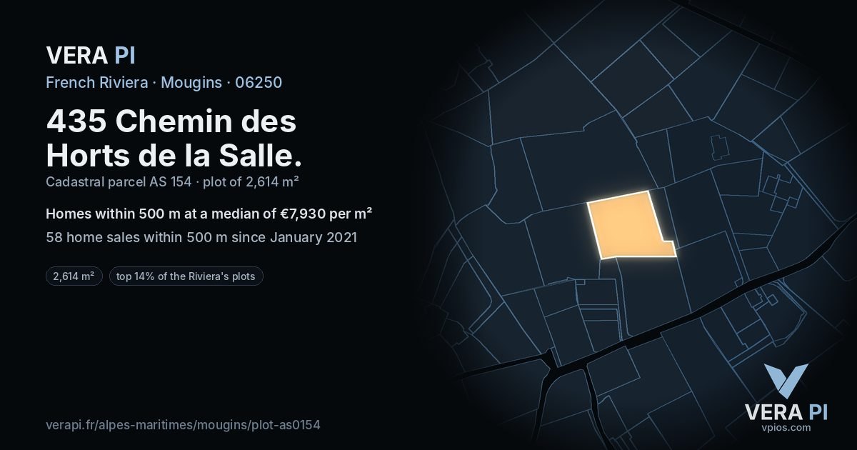 435 Chemin des Horts de la Salle, Mougins at night – the plot lit, the parcels around coloured by the prices near them