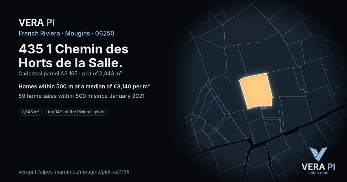 435 1 Chemin des Horts de la Salle, Mougins at night – the plot lit, the parcels around coloured by the prices near them
