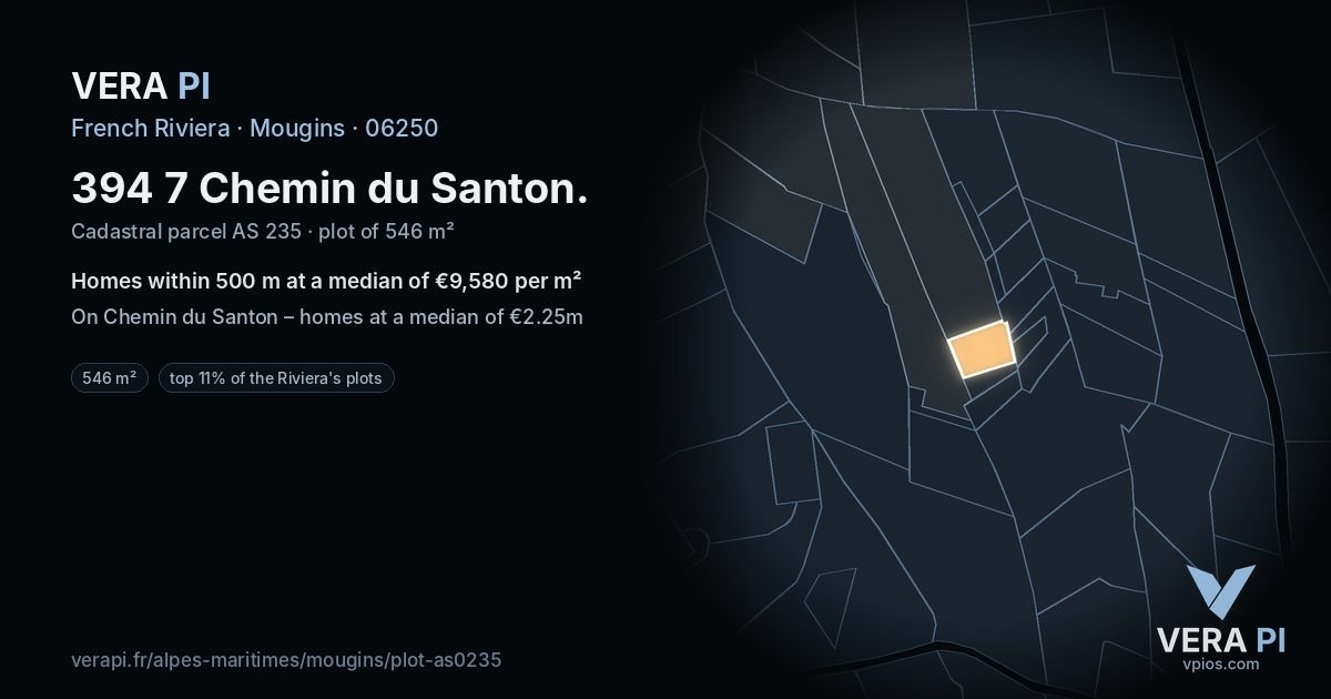 394 7 Chemin du Santon, Mougins at night – the plot lit, the parcels around coloured by the prices near them
