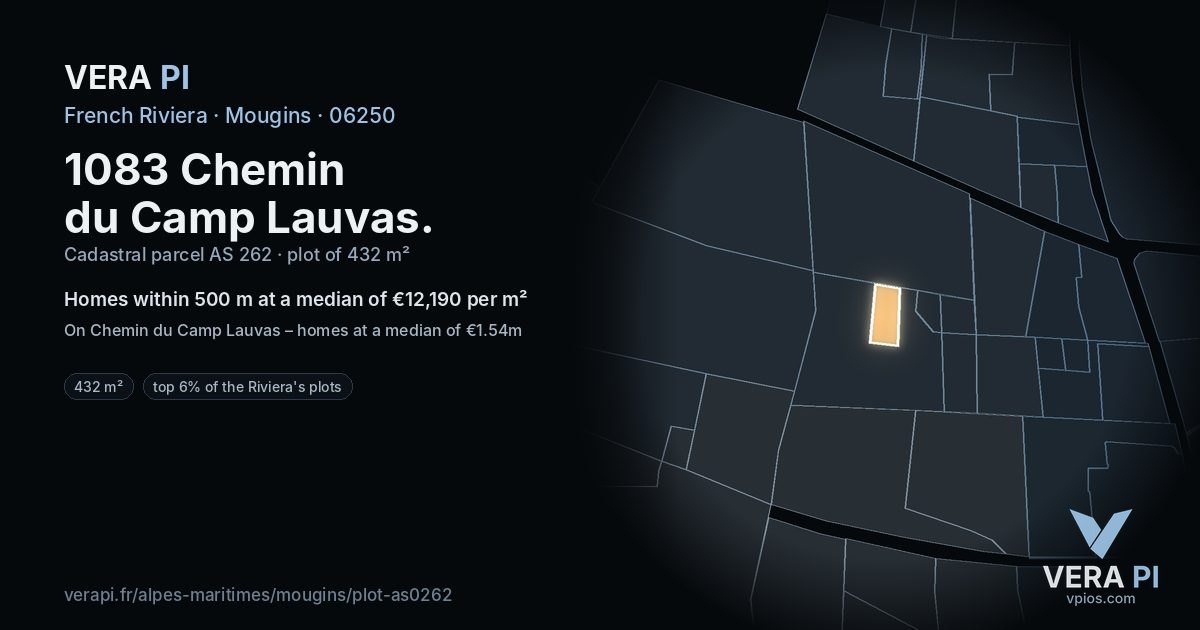 1083 Chemin du Camp Lauvas, Mougins at night – the plot lit, the parcels around coloured by the prices near them