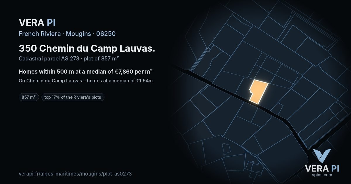 350 Chemin du Camp Lauvas, Mougins at night – the plot lit, the parcels around coloured by the prices near them