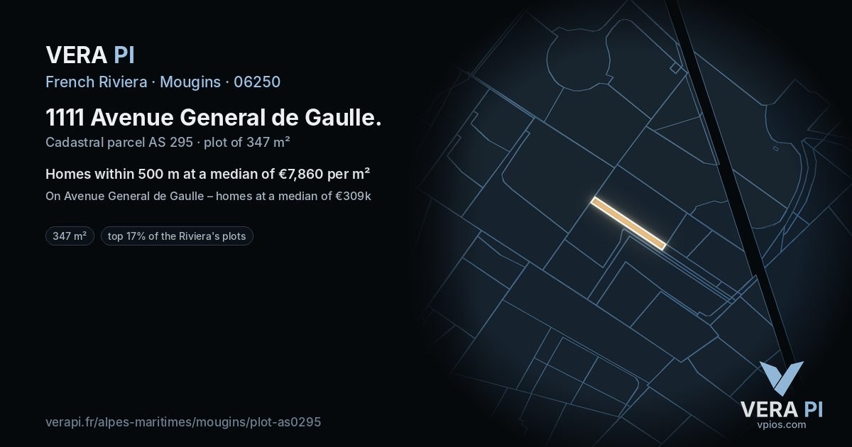 1111 Avenue General de Gaulle, Mougins at night – the plot lit, the parcels around coloured by the prices near them
