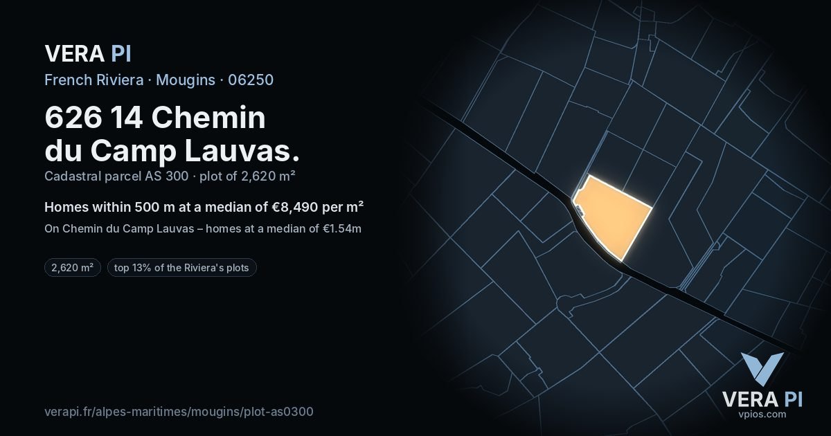 626 14 Chemin du Camp Lauvas, Mougins at night – the plot lit, the parcels around coloured by the prices near them