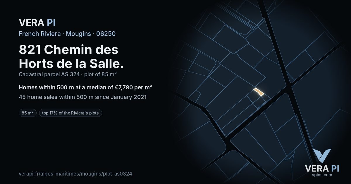 821 Chemin des Horts de la Salle, Mougins at night – the plot lit, the parcels around coloured by the prices near them