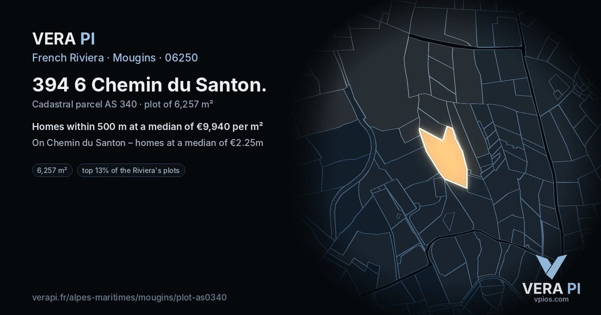 394 6 Chemin du Santon, Mougins at night – the plot lit, the parcels around coloured by the prices near them