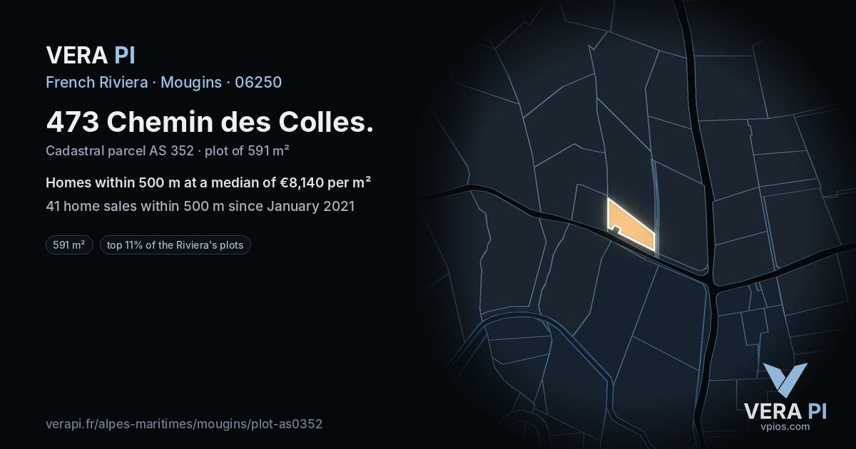 473 Chemin des Colles, Mougins at night – the plot lit, the parcels around coloured by the prices near them