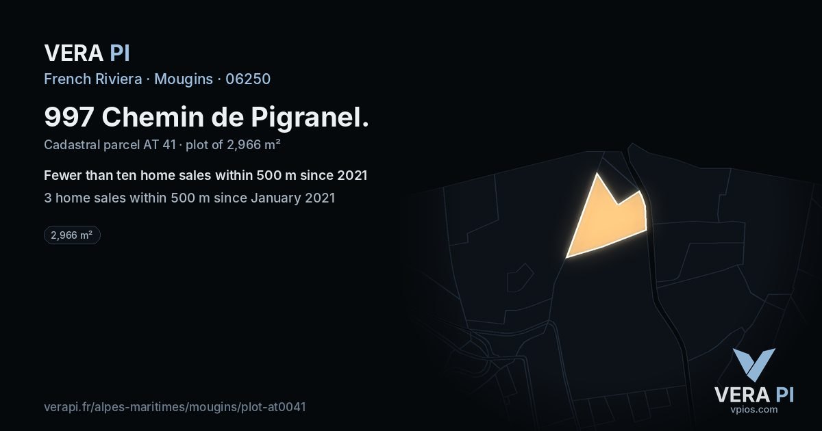 997 Chemin de Pigranel, Mougins at night – the plot lit, the parcels around coloured by the prices near them