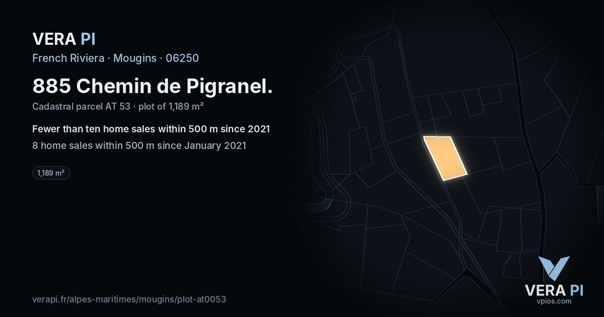 885 Chemin de Pigranel, Mougins at night – the plot lit, the parcels around coloured by the prices near them