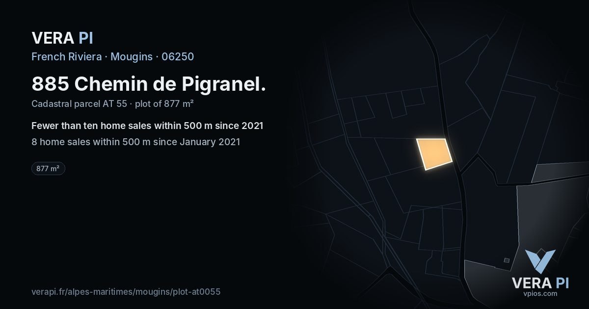 885 Chemin de Pigranel, Mougins at night – the plot lit, the parcels around coloured by the prices near them