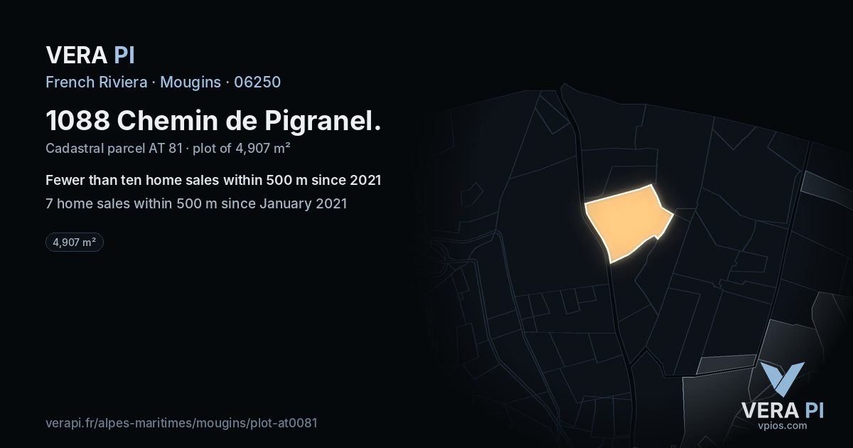 1088 Chemin de Pigranel, Mougins at night – the plot lit, the parcels around coloured by the prices near them