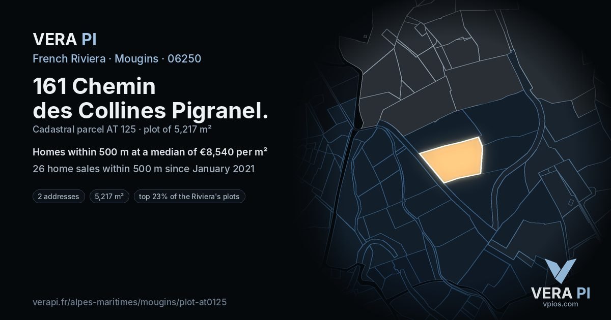 161 Chemin des Collines Pigranel, Mougins at night – the plot lit, the parcels around coloured by the prices near them