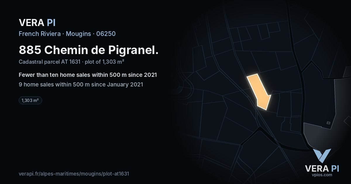 885 Chemin de Pigranel, Mougins at night – the plot lit, the parcels around coloured by the prices near them