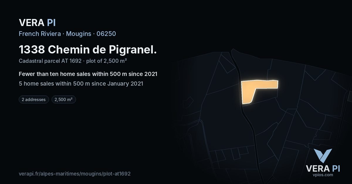 1338 Chemin de Pigranel, Mougins at night – the plot lit, the parcels around coloured by the prices near them