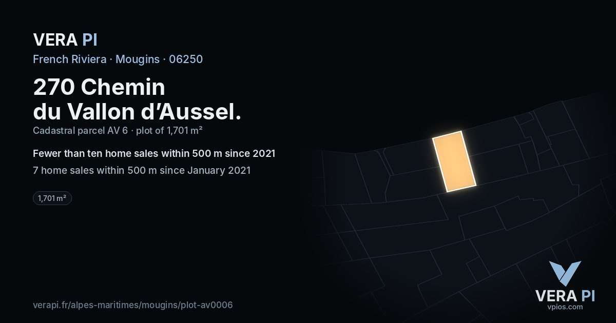 270 Chemin du Vallon d’Aussel, Mougins at night – the plot lit, the parcels around coloured by the prices near them