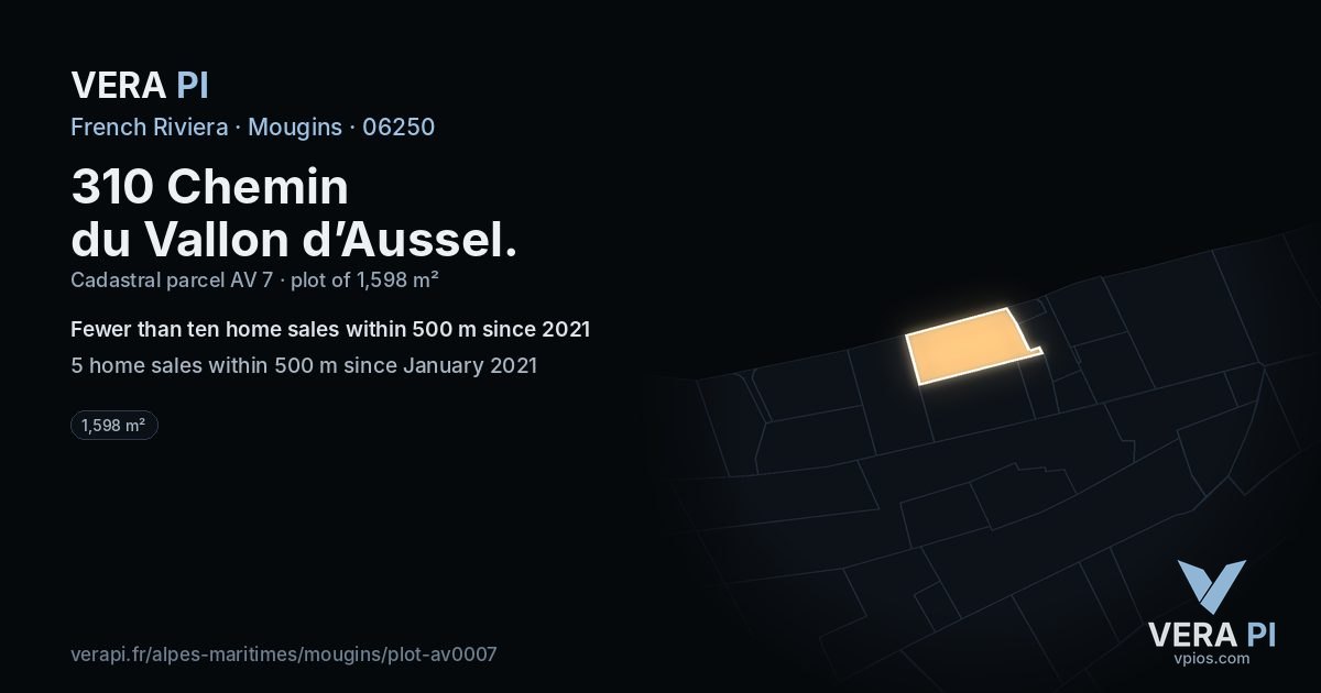 310 Chemin du Vallon d’Aussel, Mougins at night – the plot lit, the parcels around coloured by the prices near them