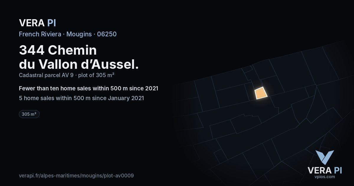 344 Chemin du Vallon d’Aussel, Mougins at night – the plot lit, the parcels around coloured by the prices near them