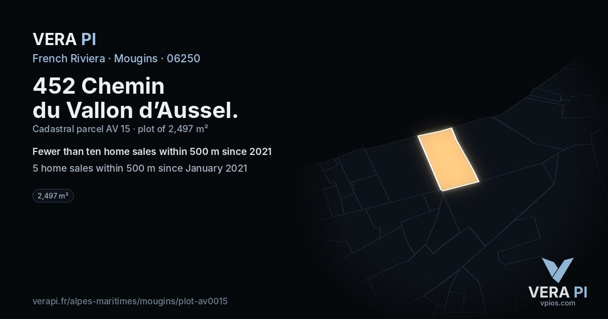 452 Chemin du Vallon d’Aussel, Mougins at night – the plot lit, the parcels around coloured by the prices near them