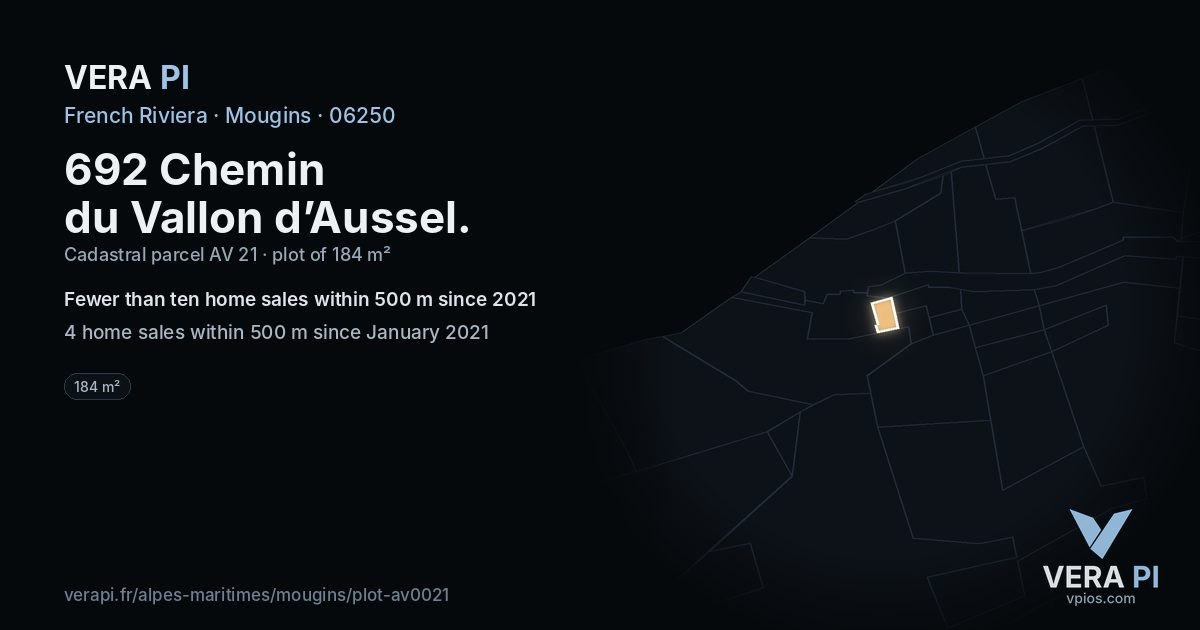 692 Chemin du Vallon d’Aussel, Mougins at night – the plot lit, the parcels around coloured by the prices near them