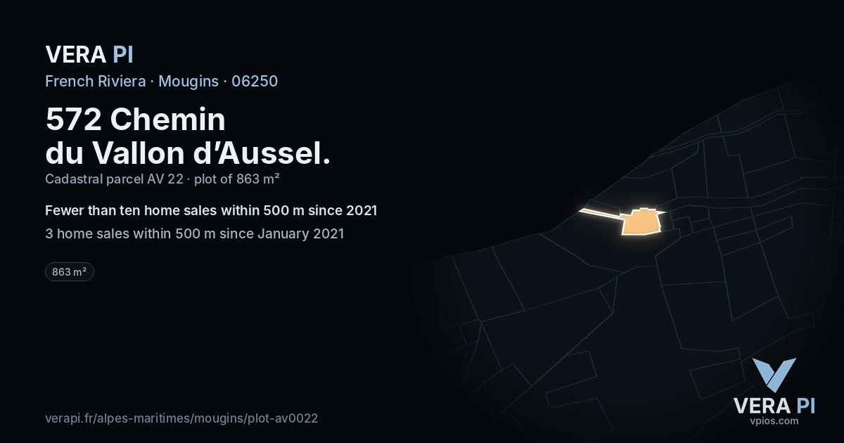 572 Chemin du Vallon d’Aussel, Mougins at night – the plot lit, the parcels around coloured by the prices near them