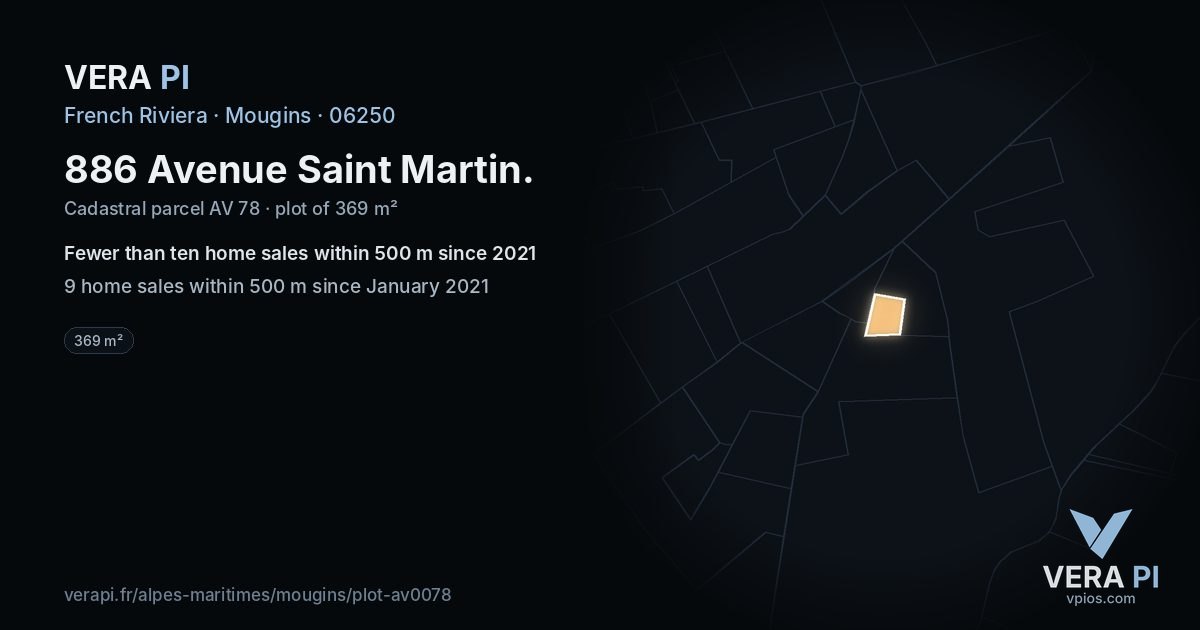 886 Avenue Saint Martin, Mougins at night – the plot lit, the parcels around coloured by the prices near them