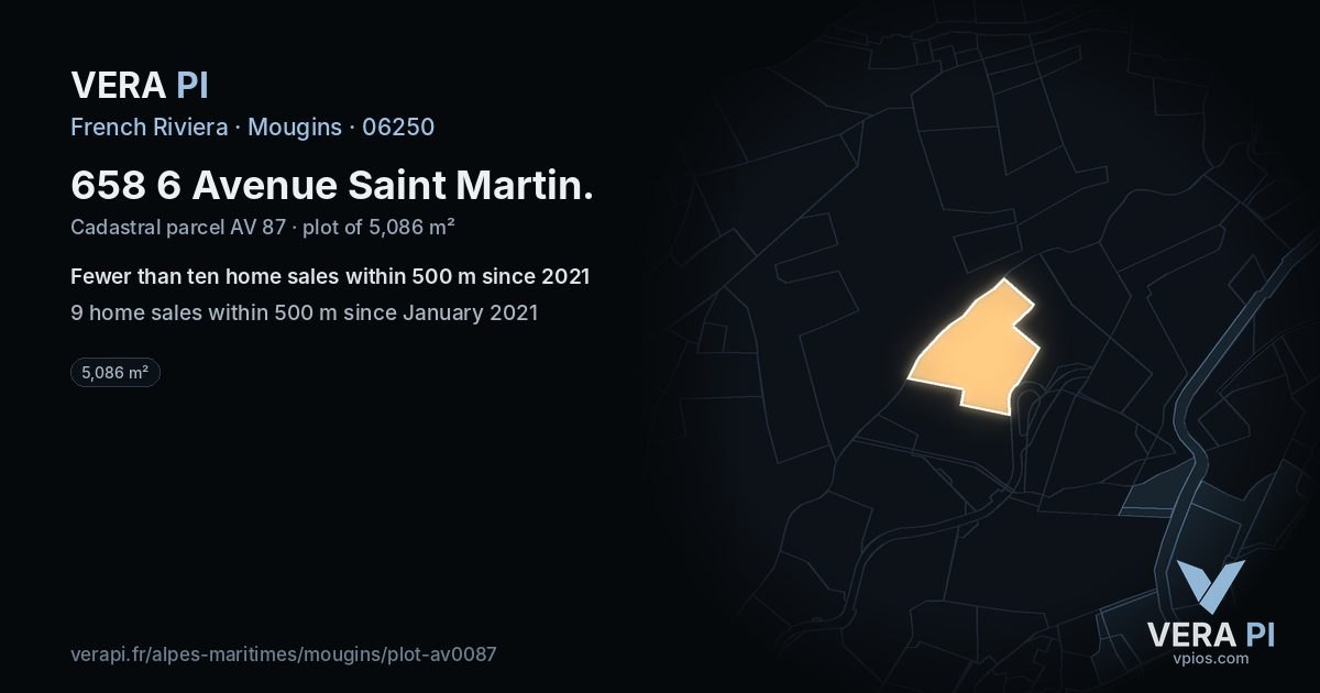 658 6 Avenue Saint Martin, Mougins at night – the plot lit, the parcels around coloured by the prices near them