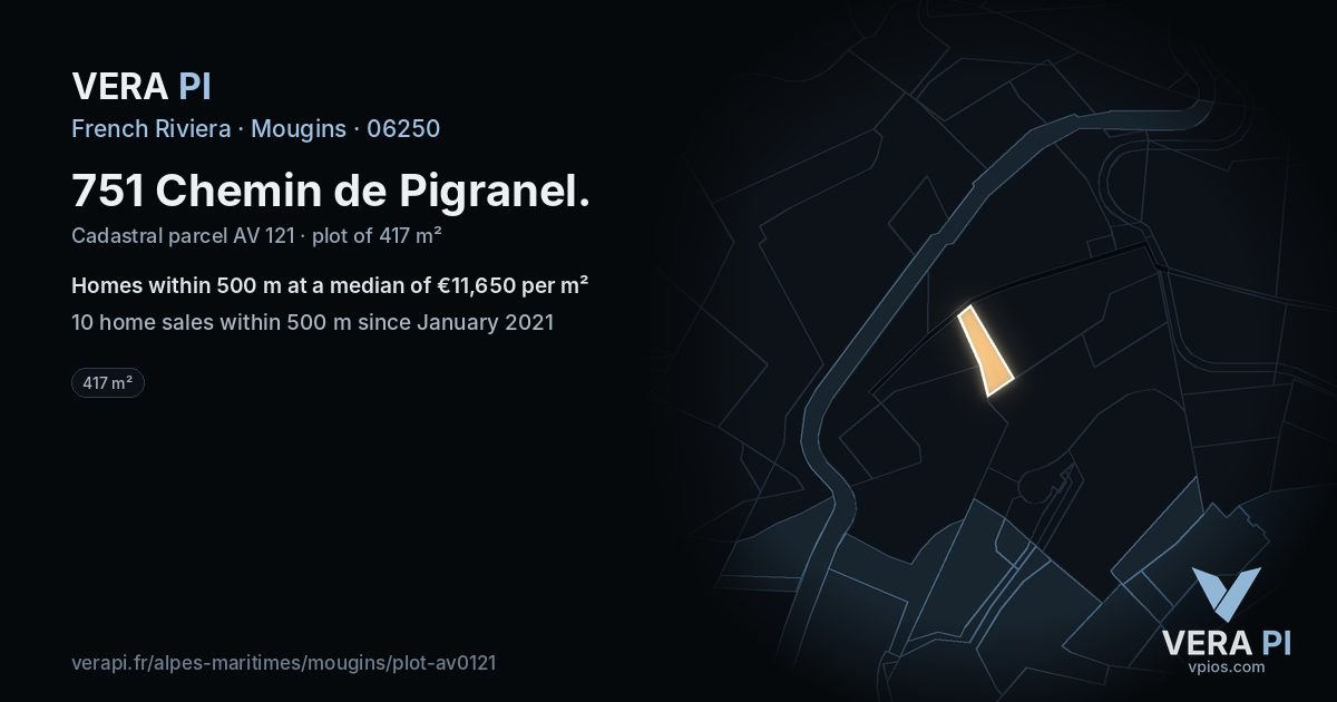 751 Chemin de Pigranel, Mougins at night – the plot lit, the parcels around coloured by the prices near them