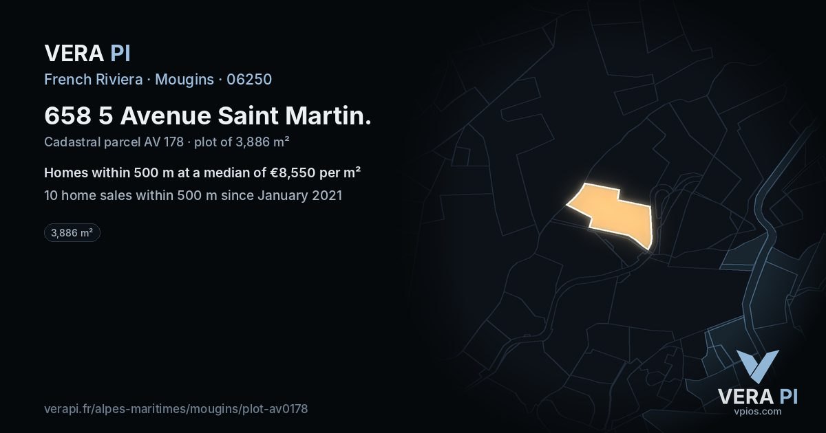 658 5 Avenue Saint Martin, Mougins at night – the plot lit, the parcels around coloured by the prices near them