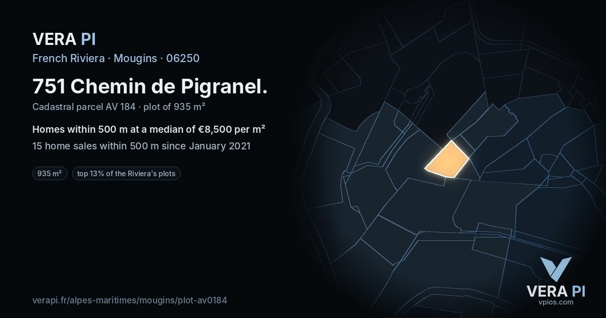751 Chemin de Pigranel, Mougins at night – the plot lit, the parcels around coloured by the prices near them