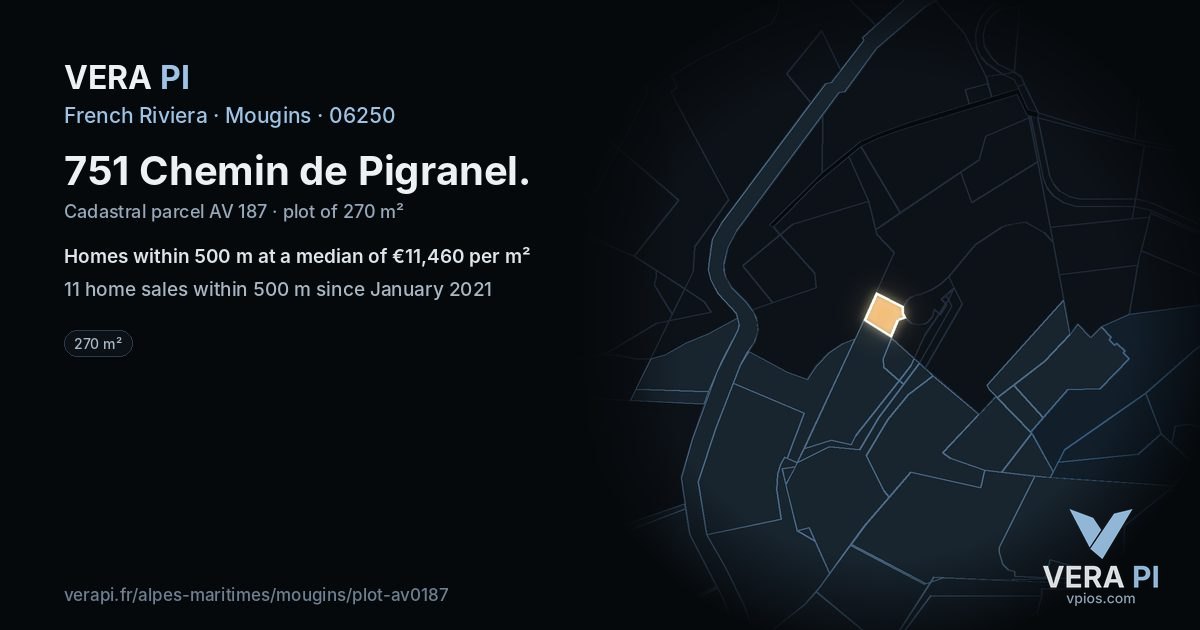 751 Chemin de Pigranel, Mougins at night – the plot lit, the parcels around coloured by the prices near them