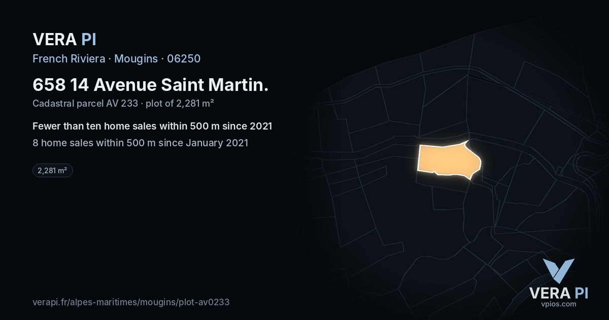 658 14 Avenue Saint Martin, Mougins at night – the plot lit, the parcels around coloured by the prices near them
