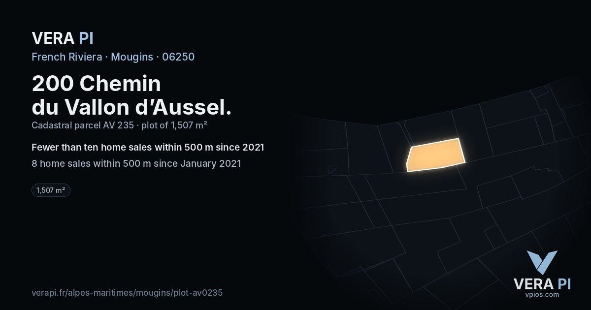 200 Chemin du Vallon d’Aussel, Mougins at night – the plot lit, the parcels around coloured by the prices near them