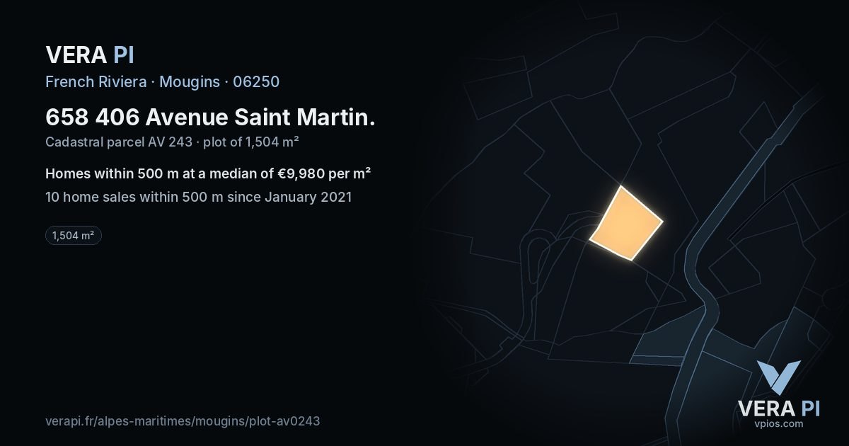 658 406 Avenue Saint Martin, Mougins at night – the plot lit, the parcels around coloured by the prices near them