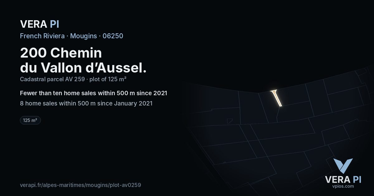 200 Chemin du Vallon d’Aussel, Mougins at night – the plot lit, the parcels around coloured by the prices near them