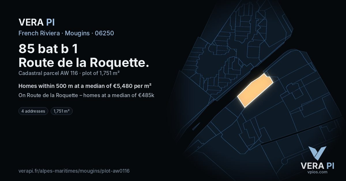 85 bat b 1 Route de la Roquette, Mougins at night – the plot lit, the parcels around coloured by the prices near them