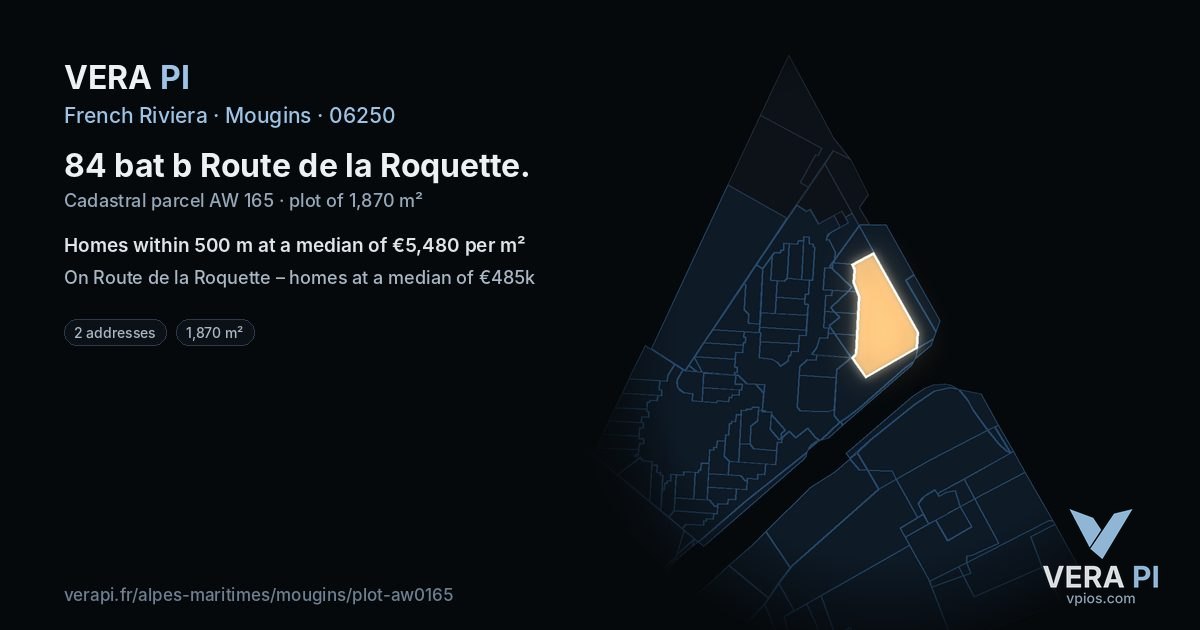 84 bat b Route de la Roquette, Mougins at night – the plot lit, the parcels around coloured by the prices near them