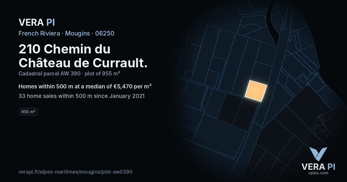 210 Chemin du Château de Currault, Mougins at night – the plot lit, the parcels around coloured by the prices near them