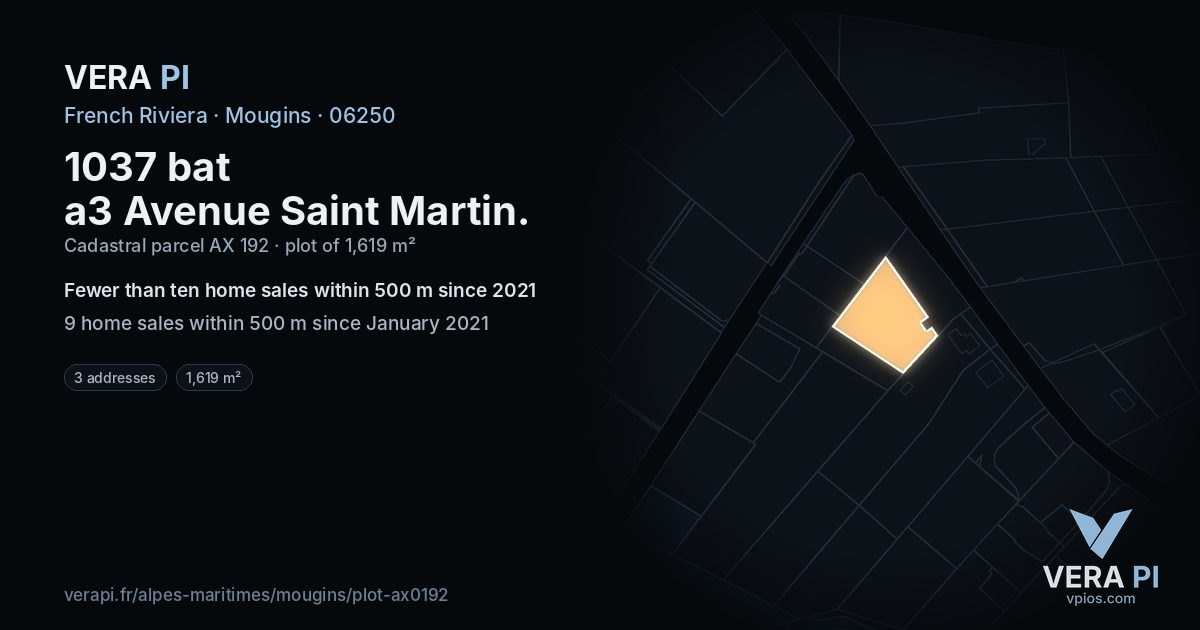 1037 bat a3 Avenue Saint Martin, Mougins at night – the plot lit, the parcels around coloured by the prices near them