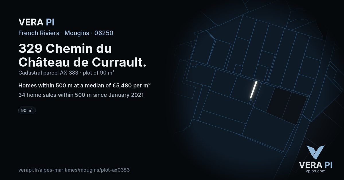 329 Chemin du Château de Currault, Mougins at night – the plot lit, the parcels around coloured by the prices near them