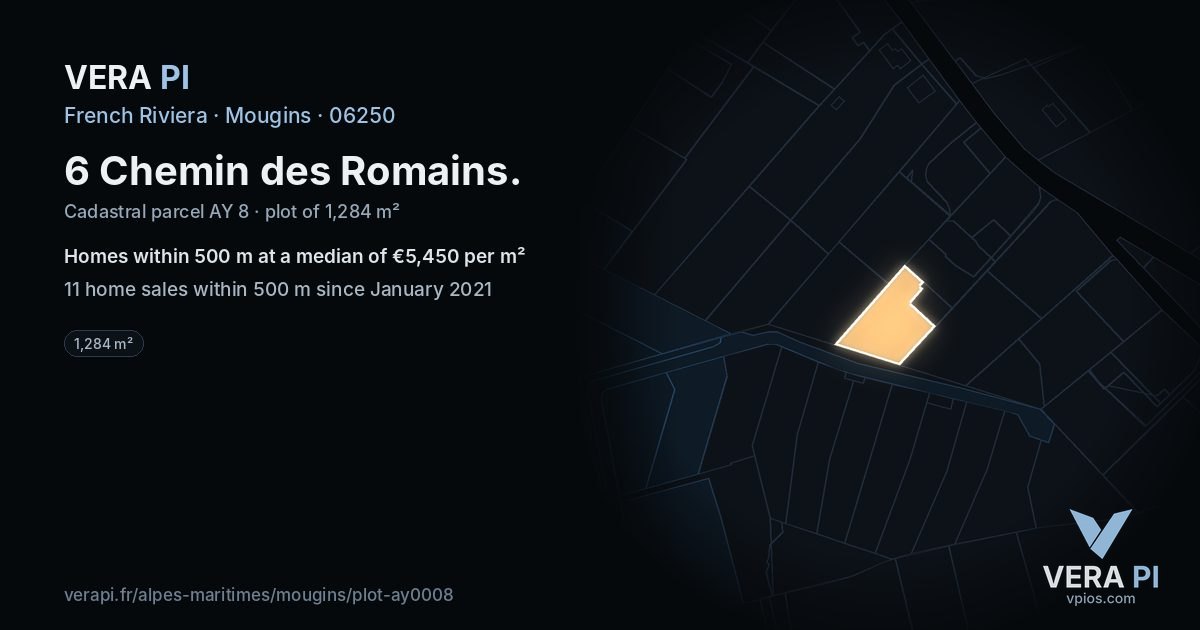 6 Chemin des Romains, Mougins at night – the plot lit, the parcels around coloured by the prices near them