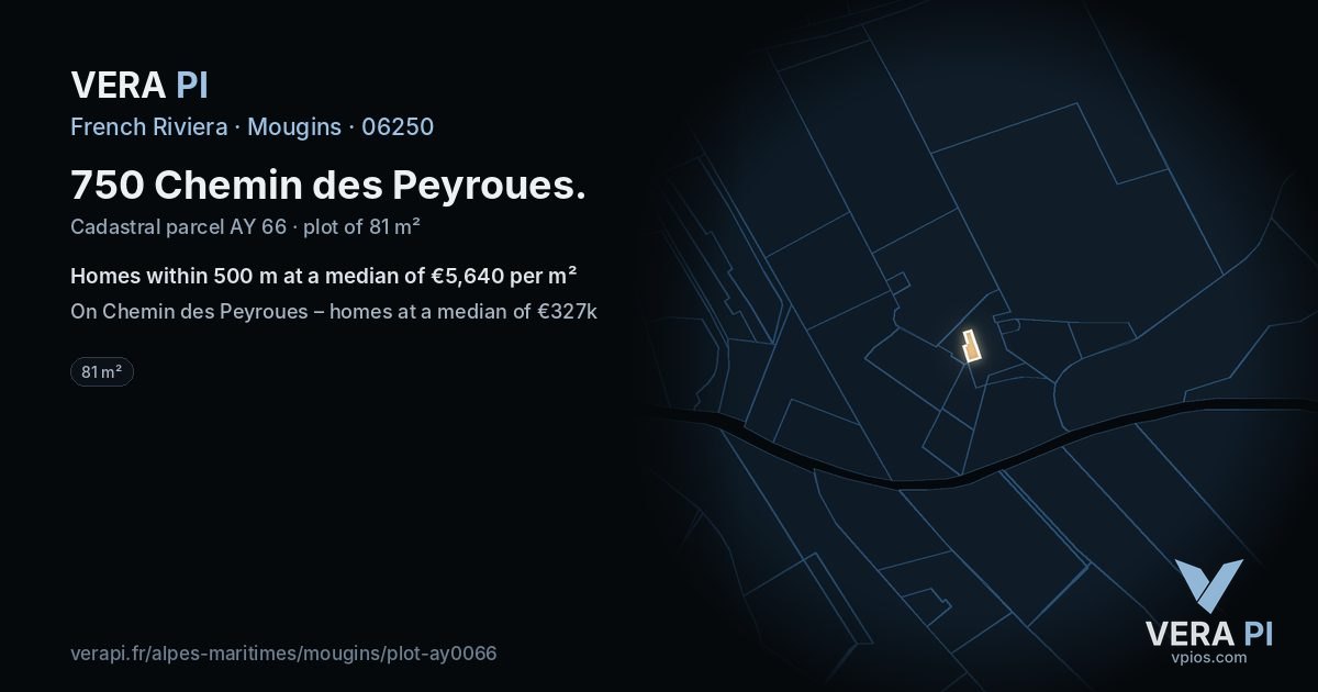 750 Chemin des Peyroues, Mougins at night – the plot lit, the parcels around coloured by the prices near them