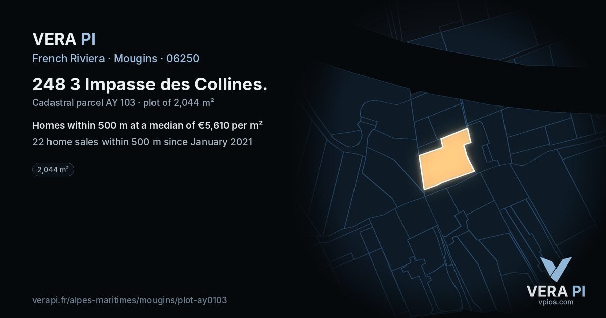 248 3 Impasse des Collines, Mougins at night – the plot lit, the parcels around coloured by the prices near them