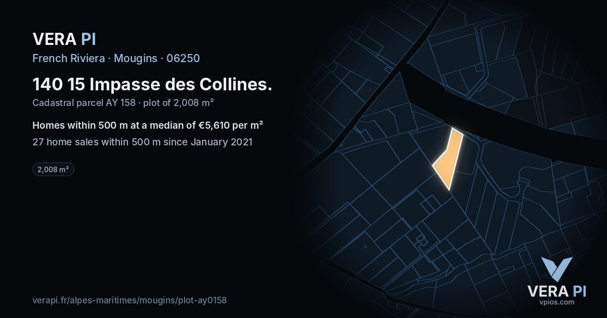 140 15 Impasse des Collines, Mougins at night – the plot lit, the parcels around coloured by the prices near them
