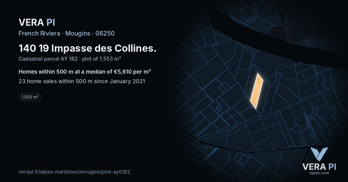 140 19 Impasse des Collines, Mougins at night – the plot lit, the parcels around coloured by the prices near them