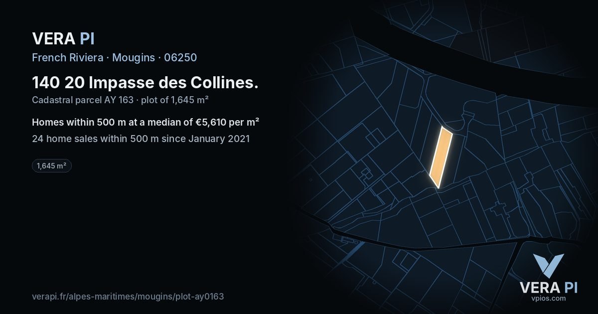 140 20 Impasse des Collines, Mougins at night – the plot lit, the parcels around coloured by the prices near them