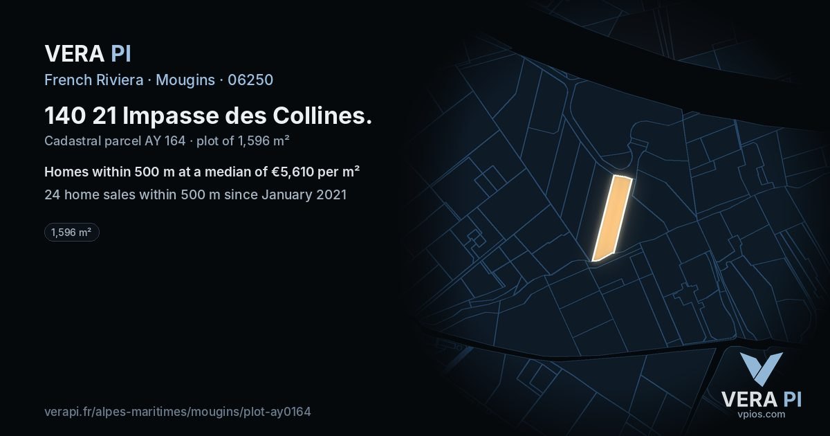 140 21 Impasse des Collines, Mougins at night – the plot lit, the parcels around coloured by the prices near them