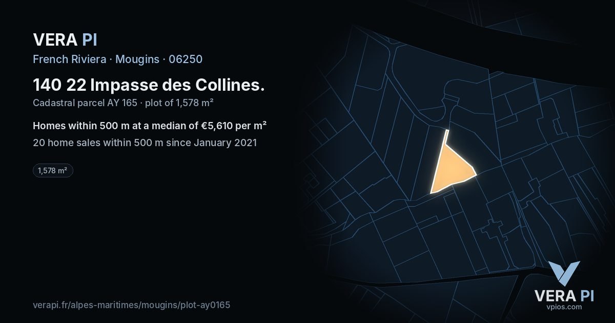 140 22 Impasse des Collines, Mougins at night – the plot lit, the parcels around coloured by the prices near them