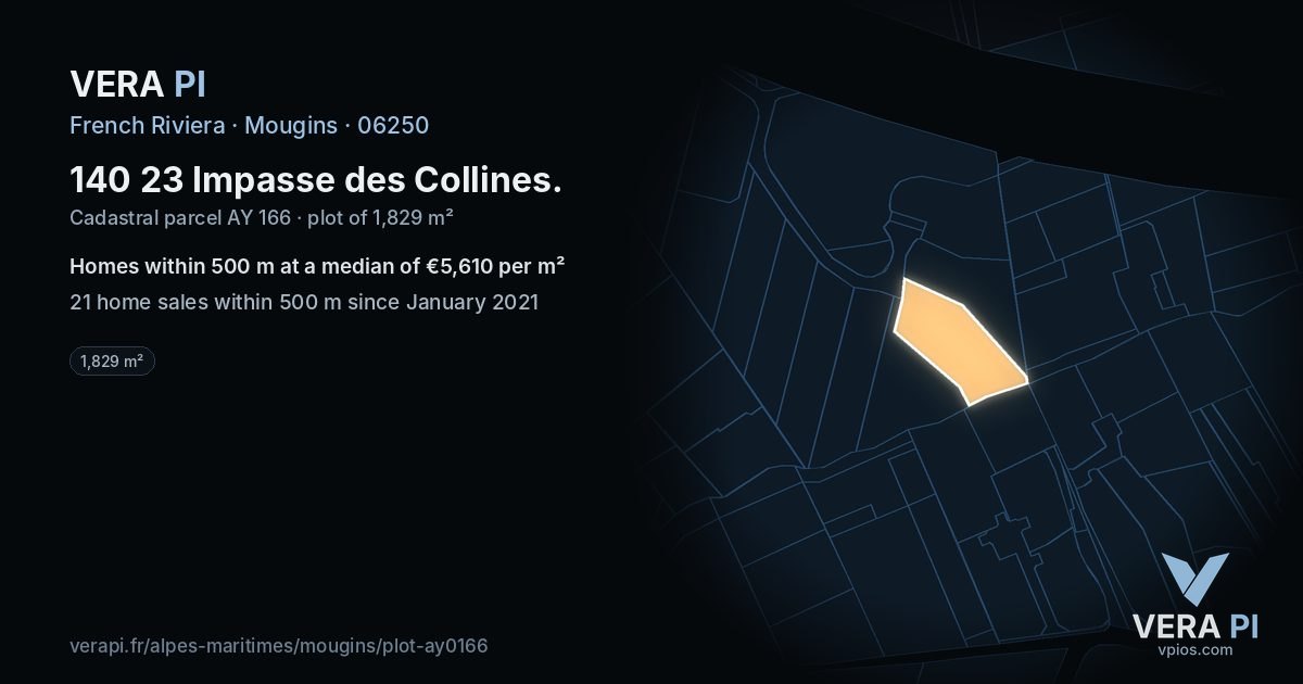 140 23 Impasse des Collines, Mougins at night – the plot lit, the parcels around coloured by the prices near them